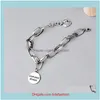 Charm Jewelrycharm Bracelets Sterling Korean Love Heart Pendant Bracelet Retro Thick Chain Round Letter Female Jewelry Drop Delivery 2021 Eq