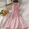 Mulheres Floral Impressão Vintage Vestido Verão Sexy Espaguete Strap Malha Vestidos Mulher Bonito Kawaii Robe Coreano Chique 210519