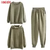 Tangada Femmes Couple Sweat-shirt Polaire 100% coton Amygreen Sweat à capuche surdimensionné Sweatshirts Plus Taille SD60 211101