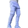 Мужские брюки-карго для бега со светоотражающими полосками, мужские узкие спортивные штаны-карандаш со множеством карманов Men272e
