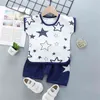 Summer Girls' Boys Clothing Sets Cute Korean Cotton Star Short-sleeved T-shirt +Shorts 2PCS Suit Baby Kids Children Clothes 210625