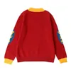 原宿ファッションニット女性セーター赤漫画モンスター刺繍カジュアルコート緩いレトロアウトプルオーバー210914
