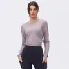 sports tops for Women's long-sleeved yoga outfits solid color breathable fitness clothes lady round neck running gym tops Can be worn outside