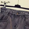 Alto Cintura Denim Shorts Mulher Vintage Moda Oversized Mamãe Calças de Jeans Verão Verão Preto Curto Feminino 210506