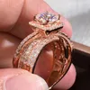 Choucong Nuovissimi gioielli di lusso Argento sterling 925Rose Gold Fill White Topaz CZ Diamond Gemstones Eternity Women Wedding Engagement Band Ring For Lover Gift