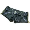 1PCS Sexy Faux Leather Shorts Double Sashes Low Rise Waist Micro MINI With Zipper Open Night Culb Wear FX1035 210724
