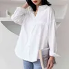 Camicetta bianca vintage primavera Plus Size Camicia a maniche lunghe da donna con bottoni Top Casual in cotone sciolto OL Ladies Blusas 12538 210521