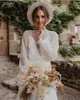 2022 Polka Dot Boho Beach Wedding Dresses Long sleeve Bridal Gowns With Cuffs Sexy Open Back Bow A-Line Silhouette Modern And Stylish Bride Dress Rustic Vestidos