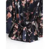 Kadınlar çiçek baskılı bluz kimono uzun kollu crossover v yaka moda şık kadın bluz gömlek femme mujer blusas 210709