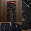 Qnpqyx moda moda moda faculdade meninos magro pista de corrida direto zíper calças jeans destruídas jeans preto branco vermelho jeans