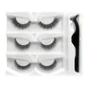 Self-adhesive 3 Pairs Natural False Eyelashes Soft Light Fake 3D Mink Lashes Eyelash With Tweezer Makeup Kit No Glue Needed