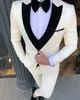 Cream White Mens Tuxedos Groom Wear Slim Fit One Button Wedding Blazer Suits Business Prom Party Jacket (Jacket+Pants+Vest)