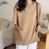 Summer Cotton Short Sleeve O Neck Women Shirts Casual Plus Size Loose Blouse Solid Pullover Tops 9702 210508