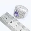 Ensemble de bijoux couleur argent pour femmes, boucles d'oreilles en Zircon violet, collier, pendentif, bague, cadeau d'anniversaire, H1022