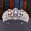 Vintage Barroco Rosa Cristal Tiara Coroa para Rainha Diadem Bridal Crown Tiaras Noiva Headbands Cabelo Do Casamento Jóias Acessórios X0625
