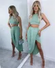 Chronstyle zomer twee stuk sets vrouwelijke sexy tanks crop tops zij gesplitst lange maxi rok strand clubwear partij elegante outfits x0709