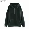 Zevity Femmes Mode Zipper Décoration Casual Lâche Polaire Sweats Femme Basique Poches Hoodies Chic Pulls Tops H522 210603