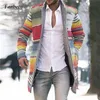 Mens Fashion Single Breasted Tops à manches longues Outcoat Vintage Multicolore Imprimer Hommes Slim Outwear Casual Stand Col Manteaux Veste 211214