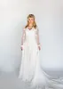 Lace Tulle A-line Boho Modest Wedding Dress With Long Sleeves V Neck Corset Back Summer Informal Bridal Gowns Sheer Sleeved Custom Made