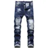 Herr designerjeans Distressed Ripped Biker Slim Fit Washed Motorcykel Denim jeans Herr Hip Hop Mode Man Cool Rips Stretch Byxor T1019