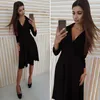 V Neck Sexy Dress Casual Solid Long Sleeve Women's Slim Elegant Autumn Winter Knee Length Party es Female Shirt Red 210507