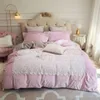 Sängkläder sätter lyx vinter blå rosa gul fleece tyg vit spets broderi flicka uppsättning velvet duvet täckning pillowcases sängkläder