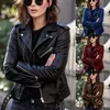 Blue Lozenge Leather Jacket for Women Rivet Punk Moto Coat Faux Jacket jaquetas couro Casaco chaqueta cuerina mujer