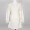 Herbst Frauen Kleid Koreanische OL Langarm V-ausschnitt Weiß Mantel Bodycon Mini Elegante Spitze Patchwork Party Robe Vestidos 210514