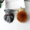 Cortoon Schleife Stoff Bär Schlüsselanhänger Pom flauschige Fuchspelz Frauen Tasche Anhänger Geschenk Zubehör Spielzeug Puppe Notenschlüssel Charm Schlüsselanhänger