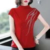 Fashion Diamonds Half Turtleneck Short Sleeve T-shirt Casual Summer Slim Base Tee Women's Clothing Big Size 4xl Topps Kvinna