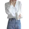 Frauen Elegante Weiße Bluse Frühling Herbst Casual Langarm Drehen Unten Kragen Button Up Hemd Damen Mode Büro Arbeit Tops 210525