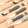 Manico in silicone Utensili per bambini in acciaio inossidabile Cucchiaio Forchetta Set di posate Cucina per bambini Set di stoviglie occidentali da 3