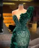 Lyxiga kvällsklänningar Fashion Design Side Split Ruffles Tulle Mermaid Prom Dress Glitter Sequins Pärlor Anpassade Made Chic Formal PA272A