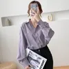 Fashion retro Spring and Summer Solid color Shirt Long Sleeve All-Match Loose Temperament Tops for Women Shirts Ladies 210507