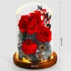 Валентина материнский день свадьба подарок консервированная роза бессмертные цветы в стеклянный купол с лампой цветы украшения дома Q0812