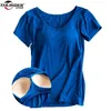 Modal gebouwd in gevoerde beha T-shirt vrouwen korte mouw ademende kleding vrouwelijke dieptepunt T-shirt tops casual dame top tees 210324