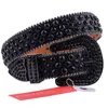 2021 Fashion Black Belt For Men Rhinestone Studded Belt Luxe Women Diamond Leather Strap Designer Waistband Cinto Luxo Masculino AA220312