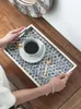 Kök förvaringsorganisation Rektangulär träpallskal Gloss Abstrakt Marmoring Tea Tray Fruit Dish Desktop Handle Trays Decorative