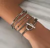 Bohemian Geometric Crystal Link Chain Multi Layer Bracelets Bangles Charm Adjustable Lasso Bracelet Set for Women Jewelry Gifts 5 sets