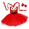 Red Monster Onesie Halloween Cookie Pattern Tutu Dress Baby Girl Birthday Party Dress for Kids Fancy Dress Girls Clothes Q0716