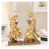 Dekorativa Objekt Figuriner Påfågel Ornament Golden Miniature Resin Desktop Hantverk Heminredning Tillbehör Försäljning Hushållsdjur