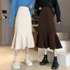 Люсивеев женская трикотажная юбка русалки корейская мода высокая талия миди юбка женщина осень зима винтаж коричневый a-line юбки 2111120