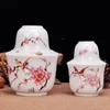 Service à saké en porcelaine, 3 pièces, verres à liqueur traditionnels de Style japonais, avec chauffe-eau, Pot à vin peint en fleurs de pêche, Carafe, tasse Saki