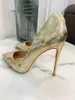 Casual Designer Sexy Lady Fashion Women Shoes Gold Snake Printed Patent Leather Pointy Toe Stiletto Stripper High Heels Zapatos Mujer Prom Evening pumps Large size