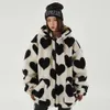 Aolamegs Cute Heart-shaped Print Lambswool Winter Jacket Men Drawstring Pockets Zipper Hooded High Street Warm Couple Streetwear 211025