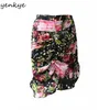여러 가지 빛깔의 프린트 밑단 프릴 피쉬 테일 스커트 패션 여성 백 지퍼 높은 허리 비대칭 Draped 여름 섹시한 saia 210430