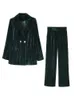 Runway Women Velvet Blazer Wiosna Jesień Brytyjski Styl Striped Suit Spodnie Kurtka Streetwear 210608