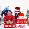 Cartoon Snowman Christmas Led Elk Deer Santa Paws Xmas Elastiska stickade kepsar Vuxen Barn hatt med bollår dekoration