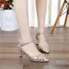 Dress Shoes Women Cute Black Hollow Spring Buckle High Heel Lady Casual Sweet Golden Party Night Club A9555