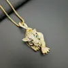 Hip Hop Charm Wisiorek Inkrustowany Cyrkon Bling Iced Out Ze Stali Nierdzewnej Leopard Cheetah Panther Wisiorki Naszyjnik Dla Mężczyzn Rapper Biżuteria